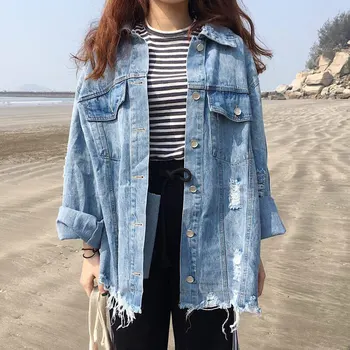 

Summer Denim Women Jacket Female Coats Hem Tassel Hole Batwing Sleeve Loose Big Size Oversize Coats Clothes Fashion New