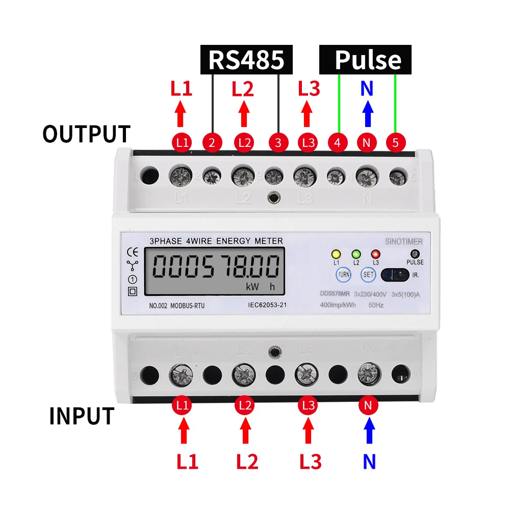 DDS578MR 380V счетчик энергии с подсветкой мультифукционный Вольт Ампер Ватт метр трехфазный Электрический счетчик ваттметр RS485 Modbus