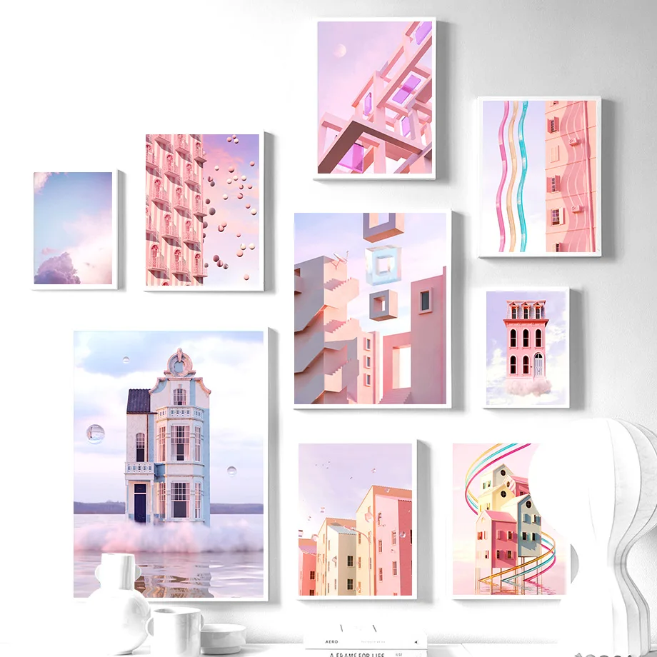 

Geometric House Colorful Rainbow Cloud Wall Art Canvas Painting Nordic Posters And Prints Wall Picture For Living Room Decor