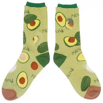 

MISSKY 2020 New Summer Spring Socks Female Fashion Green Avocado Pattern Thin Mid-calf Length Socks for Women Girls