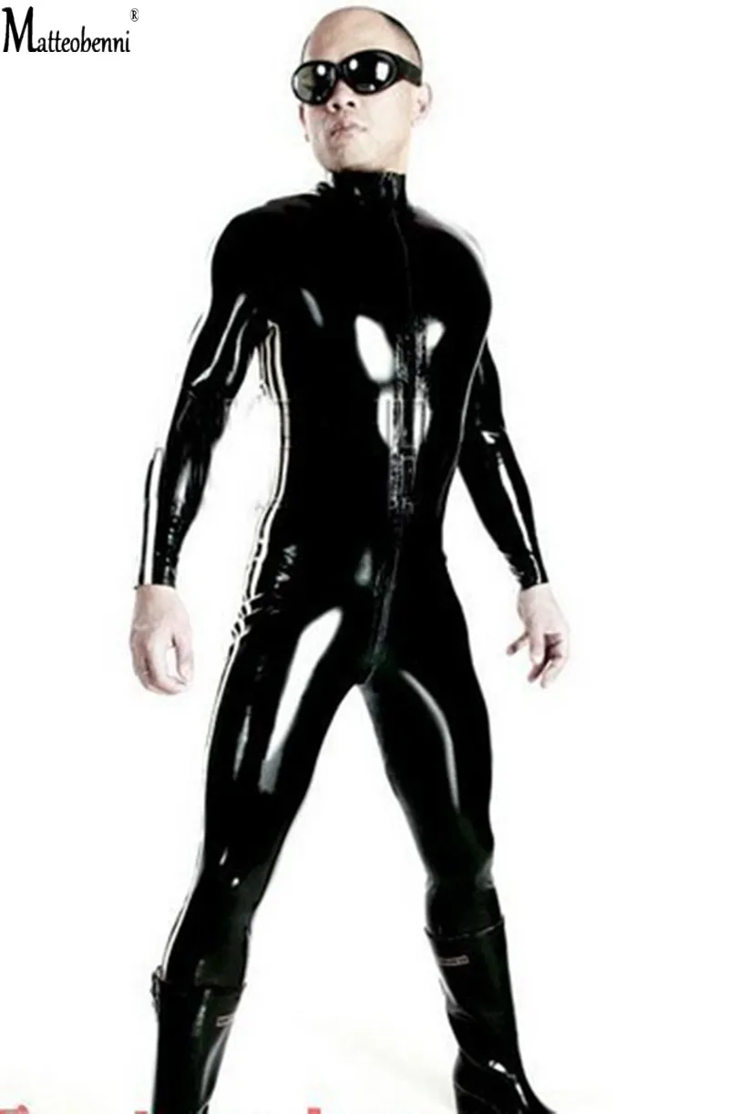 Men Bodysuit Jumpsuit Faux Leather Front Zipper Crotch Lingerie Gay Fetish Costumes Erotic