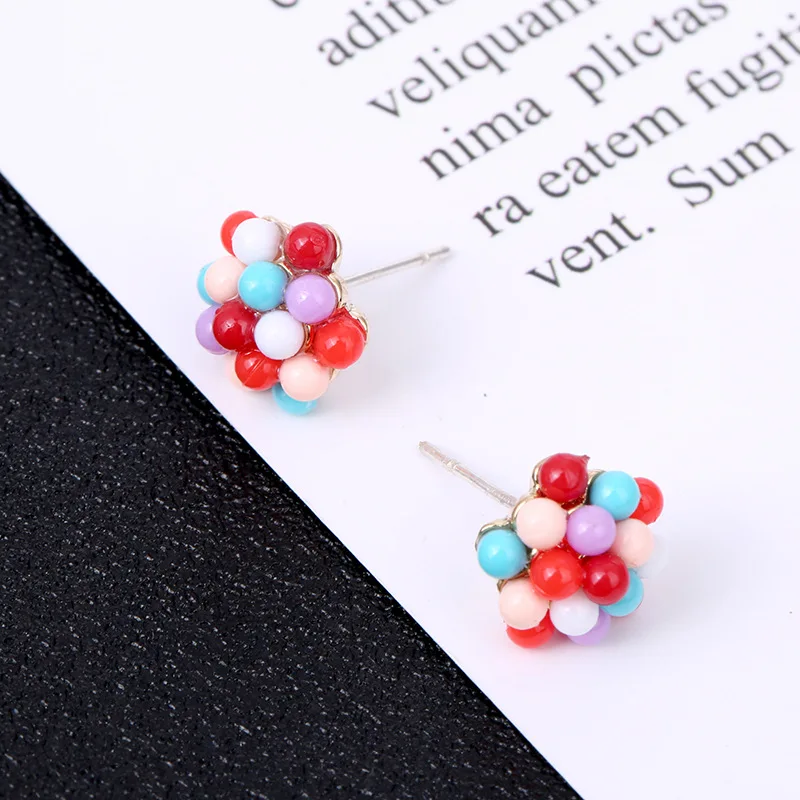 

Japan and South Korea Small Fresh Fun Color Small Candy Bean Earrings Fairy Net Red Simple Cute Earrings Earrings Stud Earrings