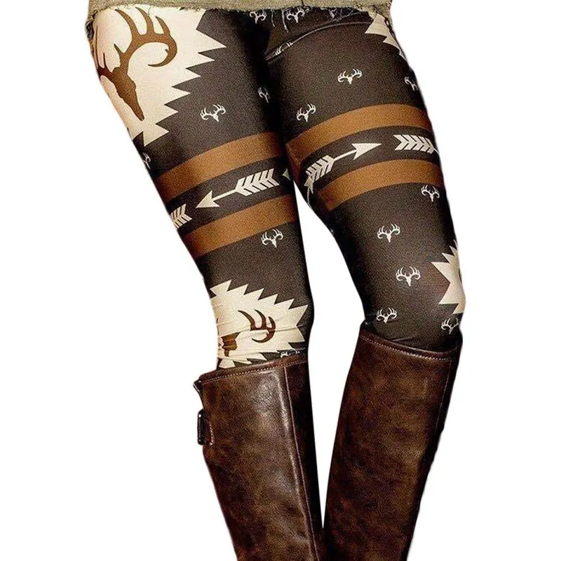 Для женщин леггинсы с рождественским рисунком; модная Рождественская, Печать оленей для девочек теплые леггинсы с эластичной резинкой; обтягивающие стрейчевое большого размера 5XL стройной изящной девушки Фитнес леггинсы брюки для девочек