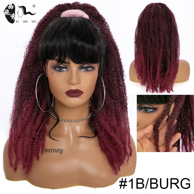 XISHIXIUHAIR 18inch Afro Kinky Curly Ponytail Marley Braids Twist Hairpiece Frizzy Synthetic Crochet Hair Extensions |