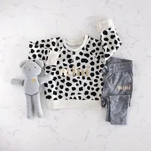 Модная одежда для маленьких девочек Леопардовый свитшот с длинными рукавами Топы, штаны, леггинсы, комплект одежды, осенняя одежда