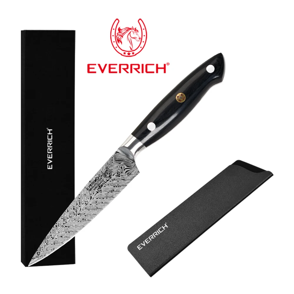 

EVERRICH 5" Utility Knife Damascus Fishbone Pattern Knife Chef Knives Laser Damascus Steel Kitchen Knives with Pakka Wood Handle