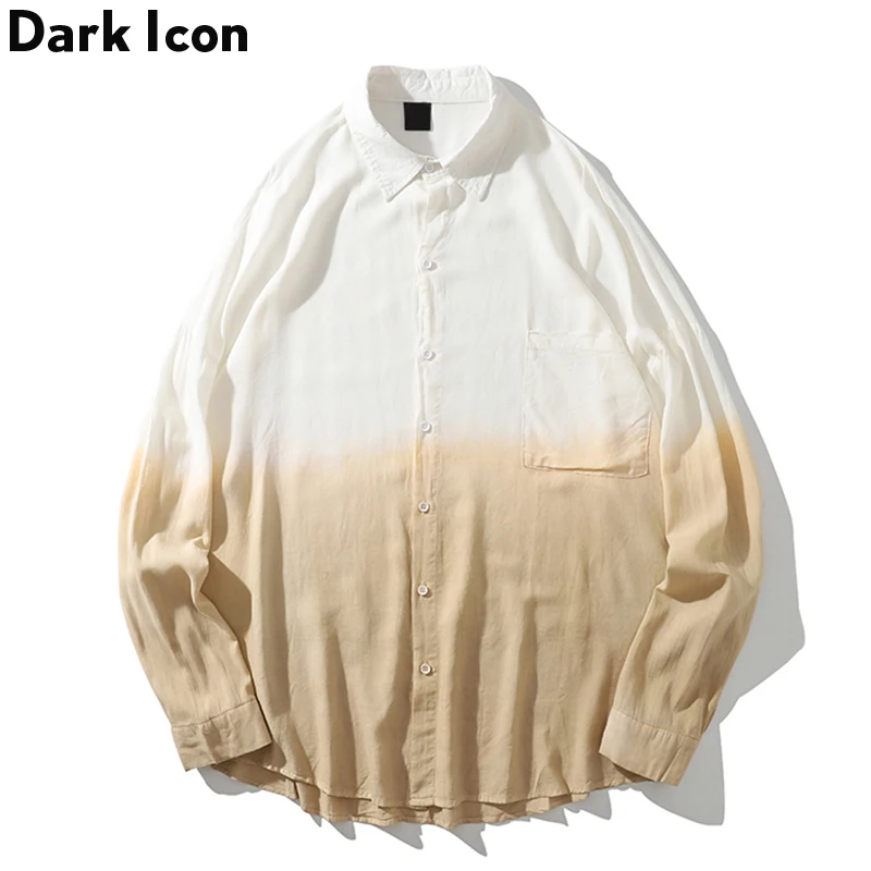 Dark Icon Dyed Gradient Hip Hop Shirts Turn-down Collar Men Autumn Streetwear Oversized Men’s Shirts Short Sleeve