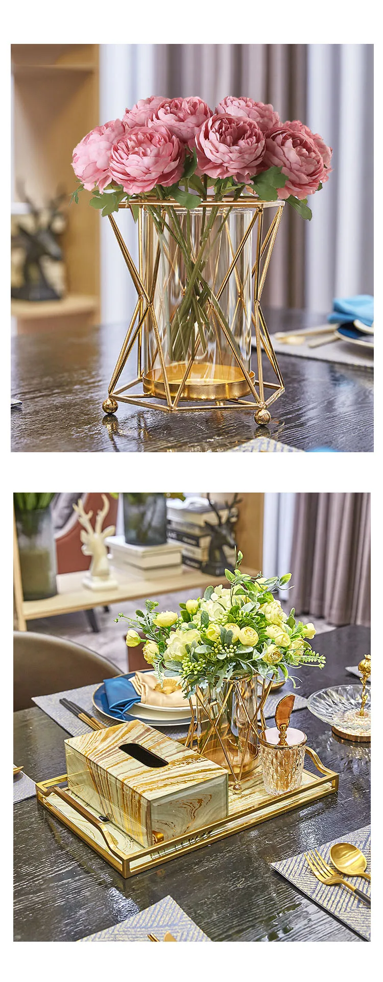 金色の花模様の金属製花瓶 金色の金属製花瓶,フラワーアレンジメント,合金メッキガラスの