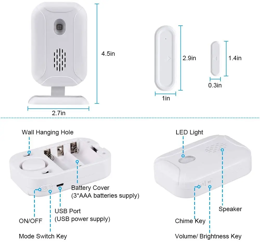 home panic button Onvian Wireless Door Open Sensor Chime 280M Range Door Alarm Window & Door Sensor Door Entry Chime Home Security 36 Chime Tunes ring alarm hub plus keypad