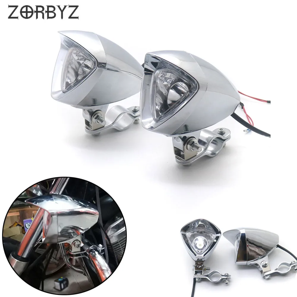 ZORBYZ Motorcycle Chrome LED Passing Spot Fog Light With 25-35mm Roll Guard bar Tube Mount Bracket Clamp |