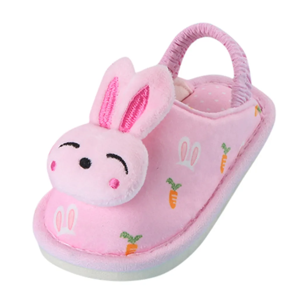 Обувь для малышей, обувь для мальчиков и девочек с рисунком из мультфильма «Звездный кролик», теплые домашние тапочки, шлепанцы, детская обувь, зима, Sapato Infantil - Цвет: Hot Pink