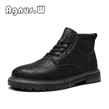 

Agnus.W Winter Warm Men Boots Genuine Leather Fur Plus Men Snow Boots Handmade Waterproof Working Ankle Boots High Top Men Shoes