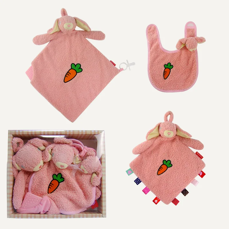 Детское полотенце, слюнявчик, мягкая кукла, комплект из 3 предметов, не осыпается, товары для матери и ребенка - Цвет: Pink