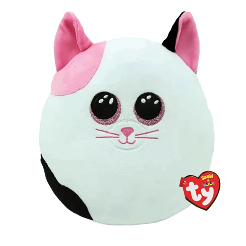 New Ty 30cm White Pink Ear Cat Shiny Gemstone Big Eyes Girl Pillow Lovely Plush Toy Short Plush Children's Toy Christmas Gift