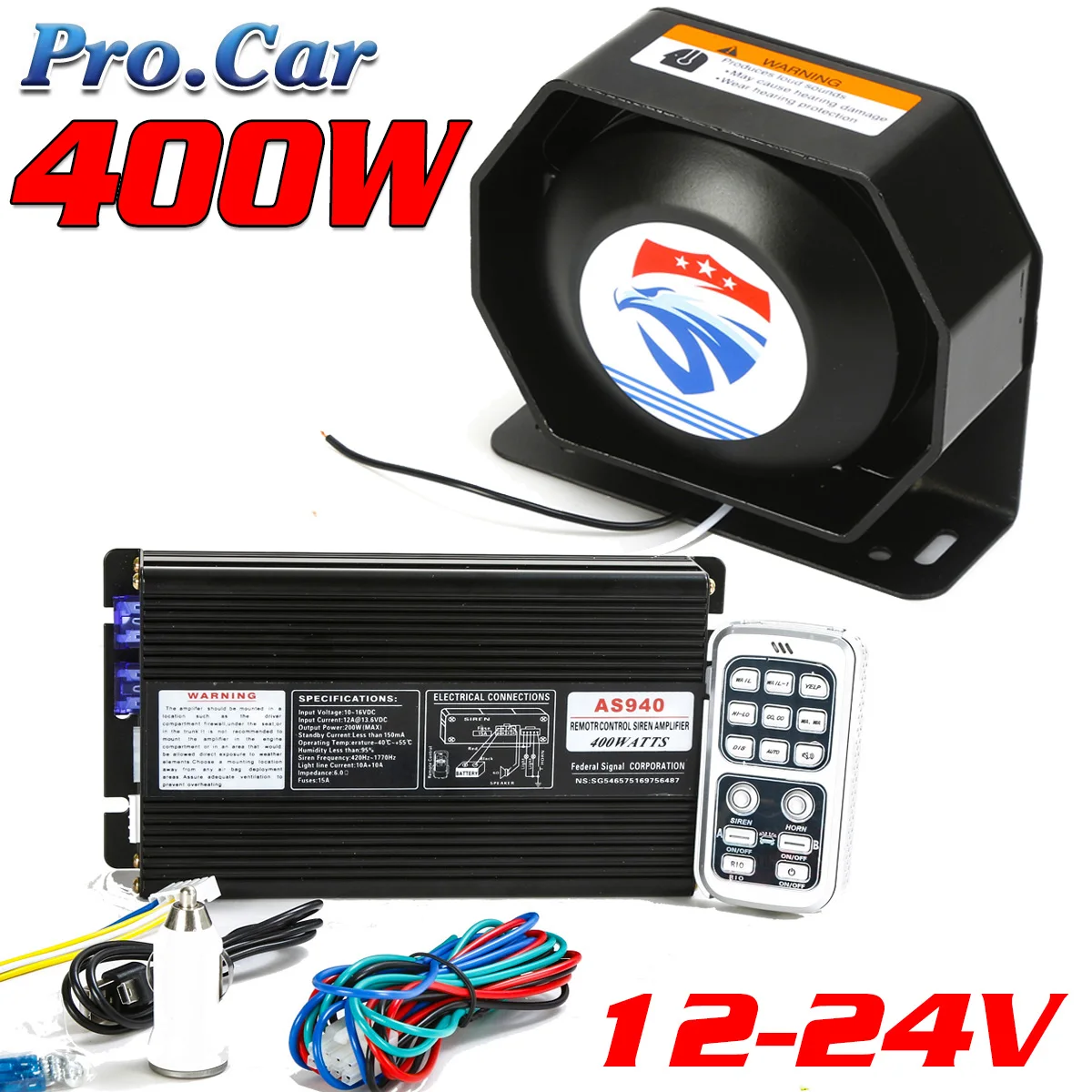 12V/24V 400W 18 Tone Loud Car Siren Horn Warning Electric Alarm PA Speaker With MIC System Europe Emergency Sounds | Автомобили и