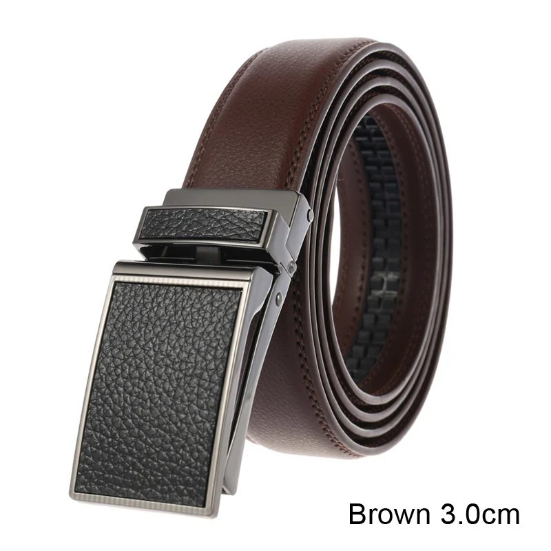 Brown 3.0cm MEDYLA New Automatic buckle men belts fashion business belt Famous brand luxury belts for men leather 3.0cm - Color: Brown 3.0cm
