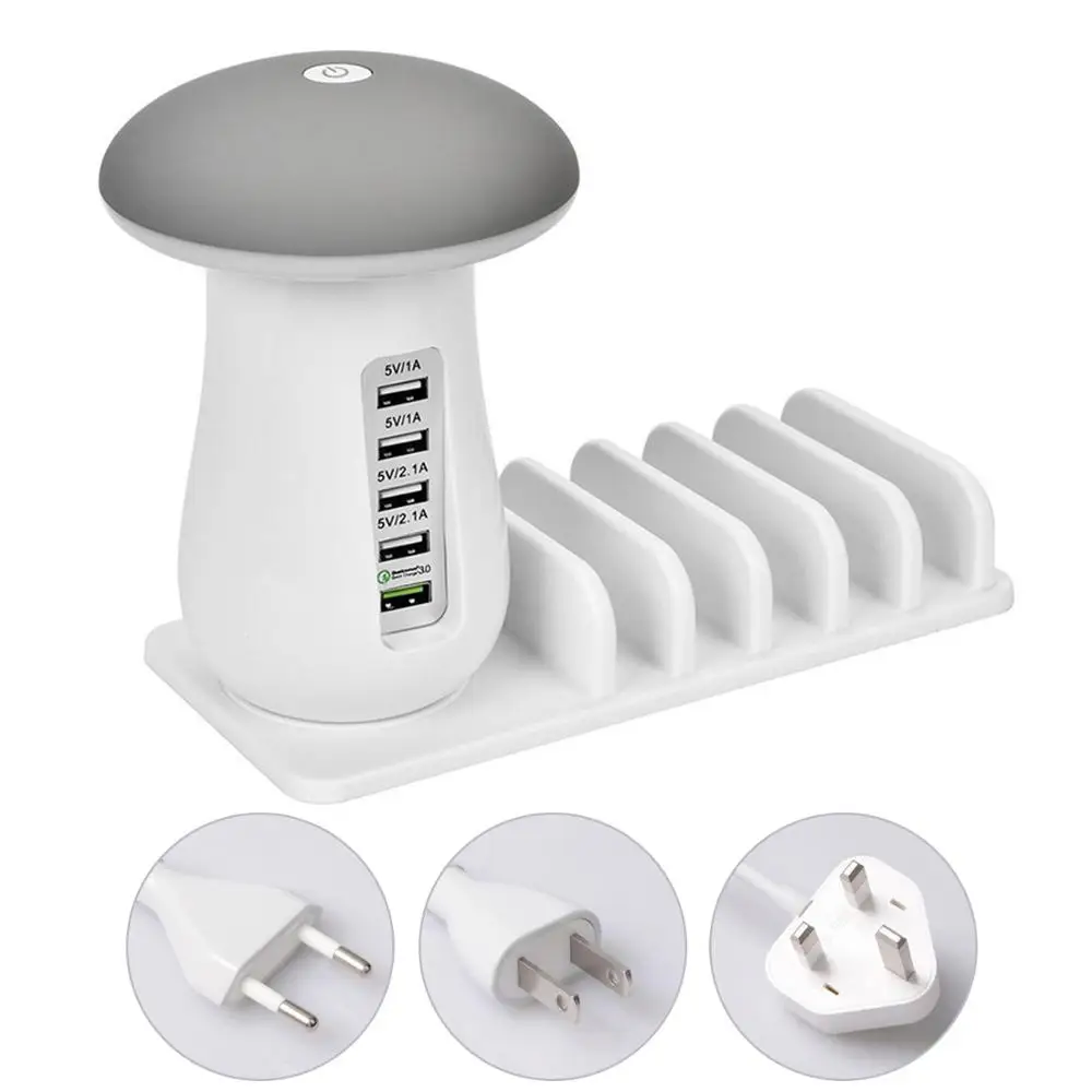 Besegad гриб светодиодный светильник USB зарядная док-станция для зарядки Органайзер с 5-Порты и разъёмы для iPhone samsung Galaxy смартфон планшет