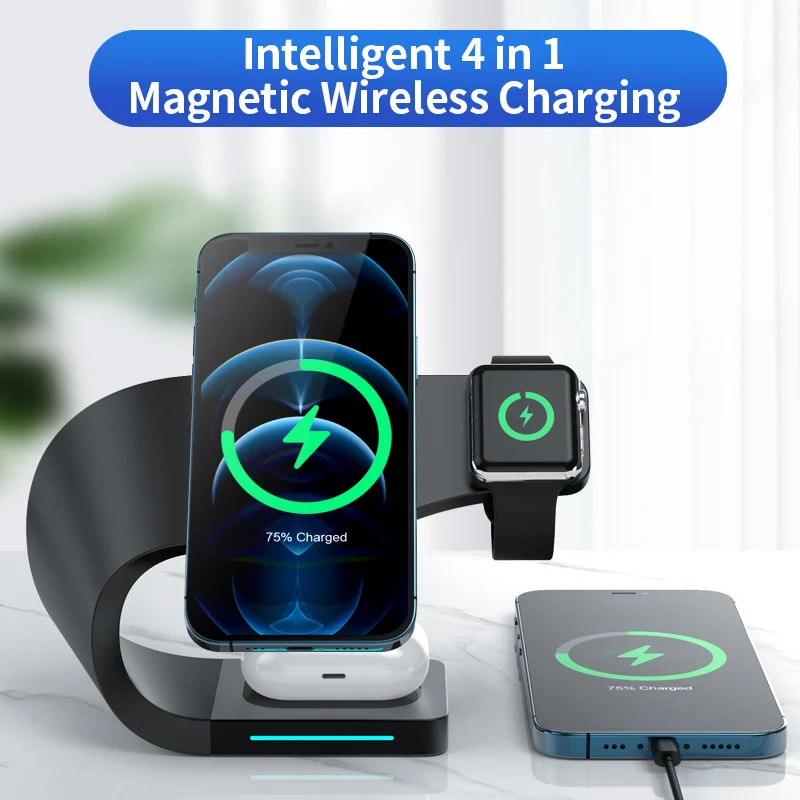 3 in 1 Magnetic Wireless Charger Stand For iPhone 12 Pro Max Qi Fast Charging Induction Chargers For Apple Watch AirPods