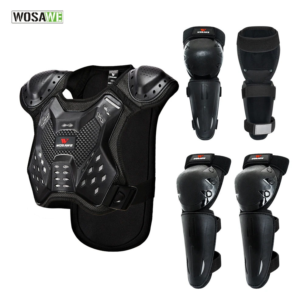 WOSAWE-Protector de espalda y pecho para niños, con coderas y rodilleras para bicicleta, patinete de esquí, monopatín, equipo de protección para motocicleta