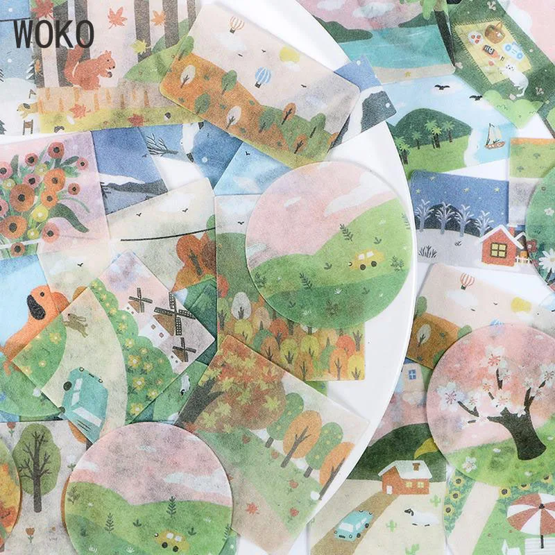

WOKO 40pcs/pack Landscape Painting In Spring Summer Autumn And Winter Decoration Sticker DIY Bullet Journal Scrapbooking Planner