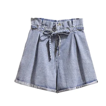 

Spring, Summer, Autumn and Winter Shorts Jeans Plus Size Women's Drawstring High Waist Denim Shorts Loose Short Jeans