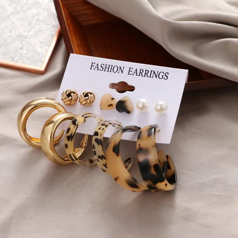 Butterfly Hoop Earring Set Women's Vintage Bohemian Acrylic Pearl Circle Alloy Drop Earrings Brincos Jewelry Gift