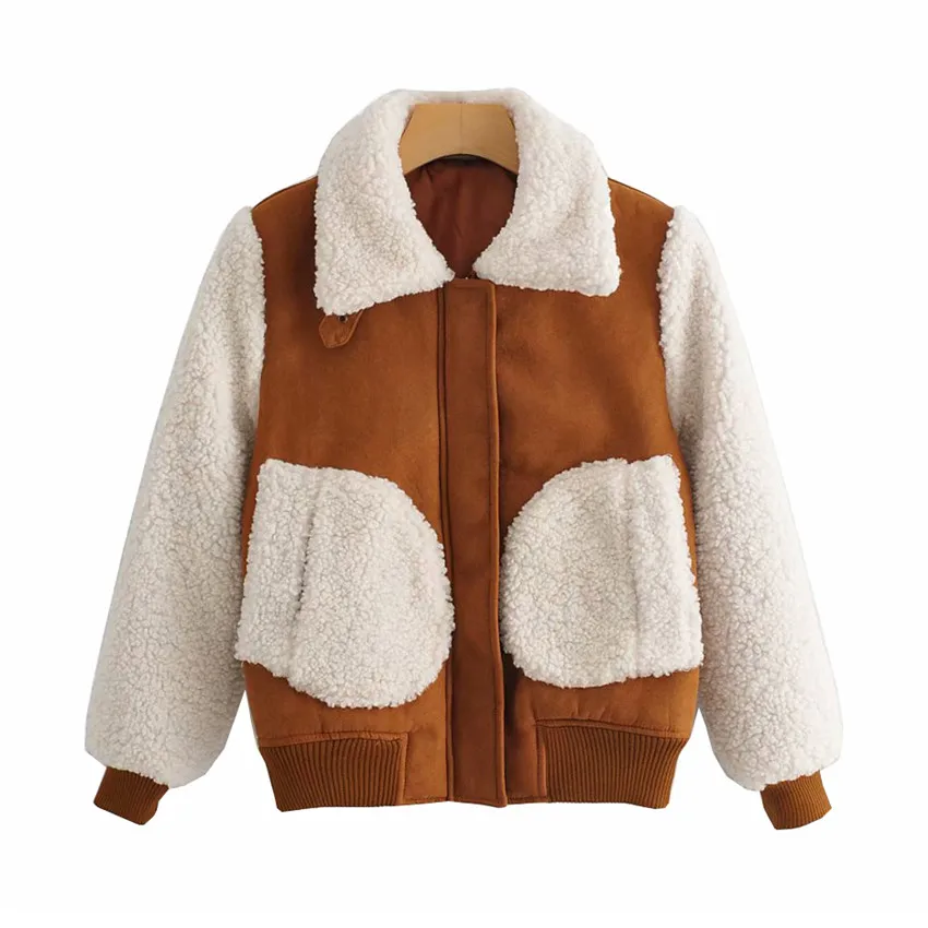 

2019 Winter Warm Jacket Coats Women spliced pocket zipper Coat Teddy velvet Winter Jacket Women Fur Women's Coat Jackets Female