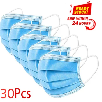 

30pcs/pack Non Woven Disposable Face Respirator Mask 3 Layer Earloop Activated Carbon Anti-Dust proof Mouth Mask