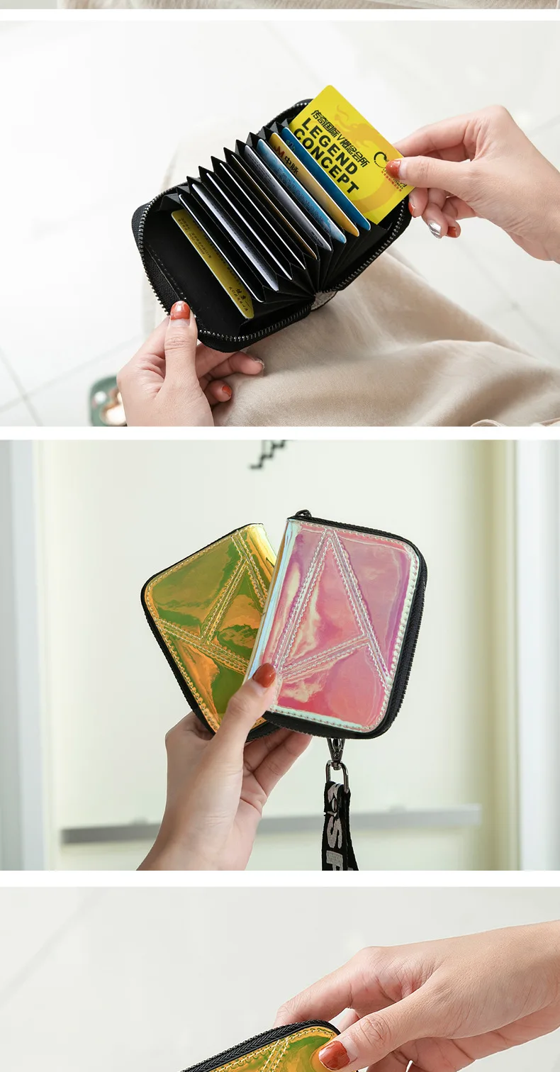 New Laser Card Holder Bag Women Card Wallet Girl Multi-card Card Holder Zipper Coin Purse Lanyard Holographic Wallet Women Purse