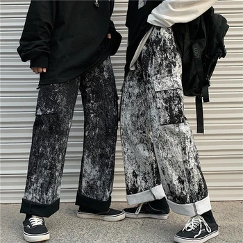 

Steetwear Overalls Casual Straight Loose Trousers Korean Style Ins Trend Of Dark Black High Street Splash Ink For Men