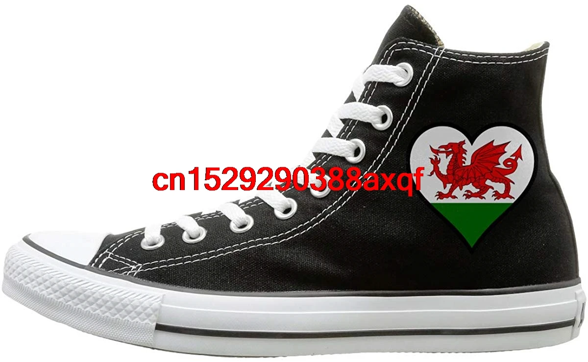 

Canvas Shoes Welsh Dragon Flag Within A Heart Casual High-Top Lace Ups Canvas Sneakers For Men's Women's