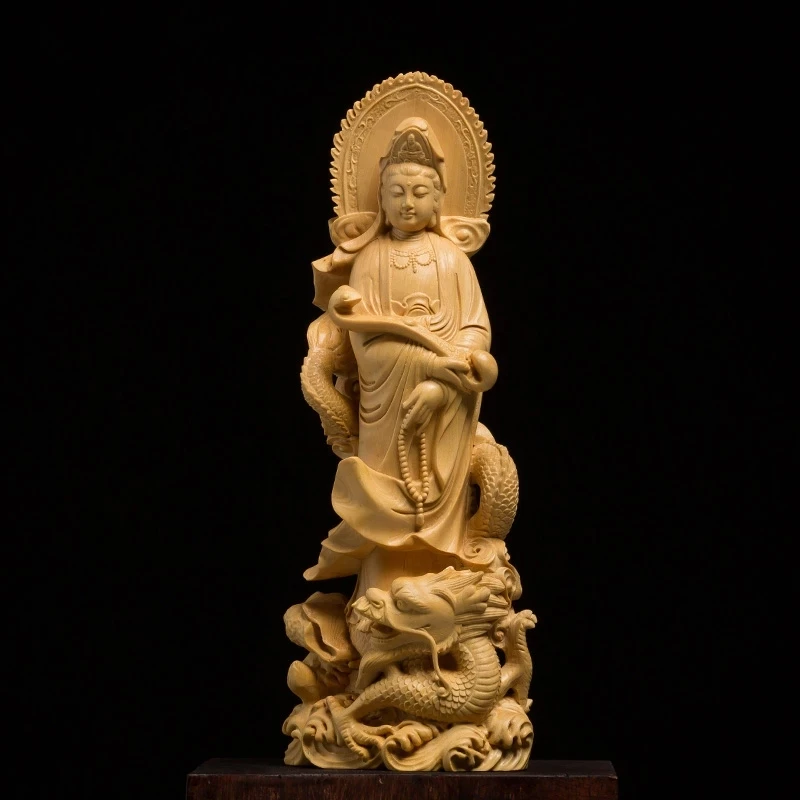 18/22Cm Dragon Guanyin Wood Bouddha Statue Buddha Carving God Peace Craft Feng Shui Decorazioni Per La Casa Decorazioni Murali