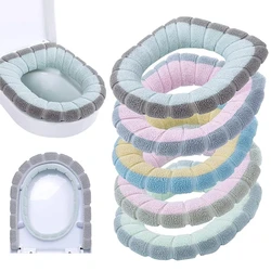 Winter Warm Toilet Seat Cover Washable Bathroom Toilet Pad Cushion With Handle Thicker Soft Mat Knitting Warmer Closestool Mat
