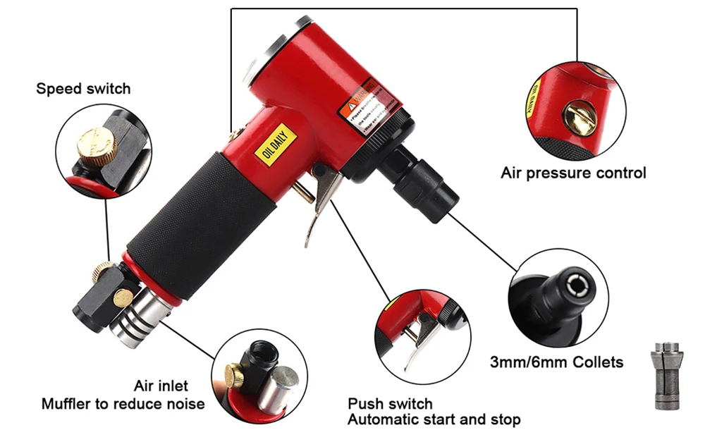 Mini 1/4 inch Air Angle Die Grinder 90 Degree Pneumatic Grinding Machine Cut Off Polisher Mill Engraving Tool Set 20000RPM