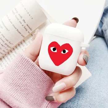 

new Heart Frosted Trend CDG couple cartoon funda for apple Aipods 1 2 White Soft silicone Cover Blutooth Earphone case box coque