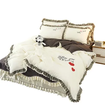 

Affordable Luxury Bunk Bed Skirt Four-Piece Set with Bedspread-Style Lace Pure Cotton