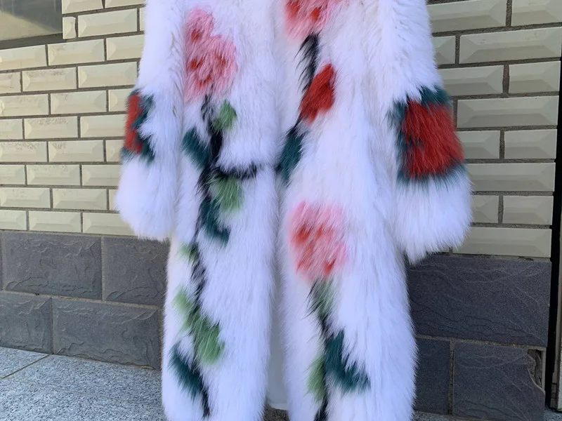 new women's natural real woven fox fur coat outwear