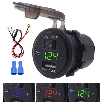 

12V-24V USB Charger LED Digital Display Voltage Amp Gauge Ammeter Voltmeter IP66 Waterproof Car Accessory
