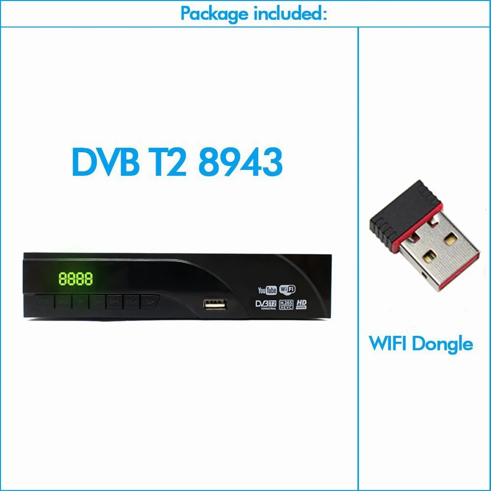 T2 8943-WIFI 8188 Vmade DVB-T2 HD цифровой эфирный приемник Поддержка Dolby AC3 H.265/HEVC DVB-T Горячая Европа ТВ-тюнер телеприставка+ USB wifi - Цвет: T2 8943-WIFI 8188