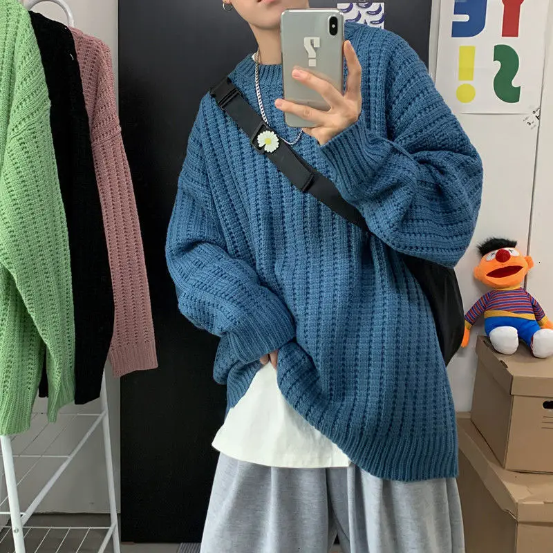

Autumn Warm Solid Men's Sweaters Korean Men Oversized Knitted Pullovers Harajuku Casual Sweater Tops Man Clothes