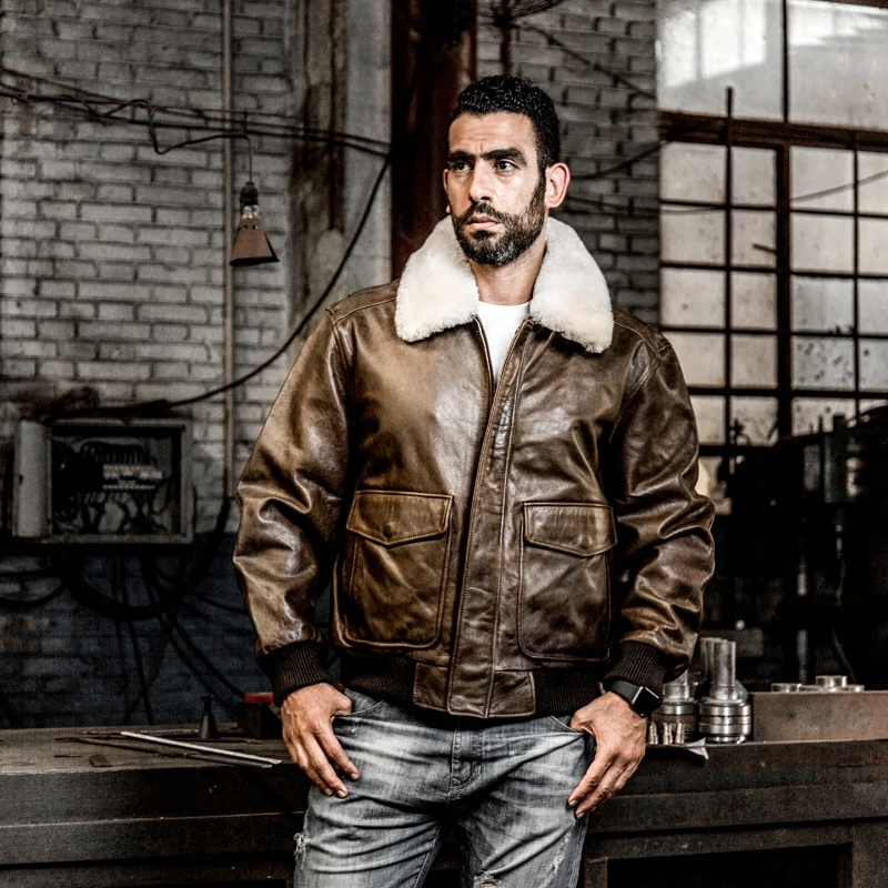 Genuine AVIREX FLY Leather Men Bomber 