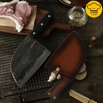 

Stainless Steel Hand Forged Butcher Knife with Leather Case Kitchen Professional Knives Tools Chef Knives Bone Cutter Slicing