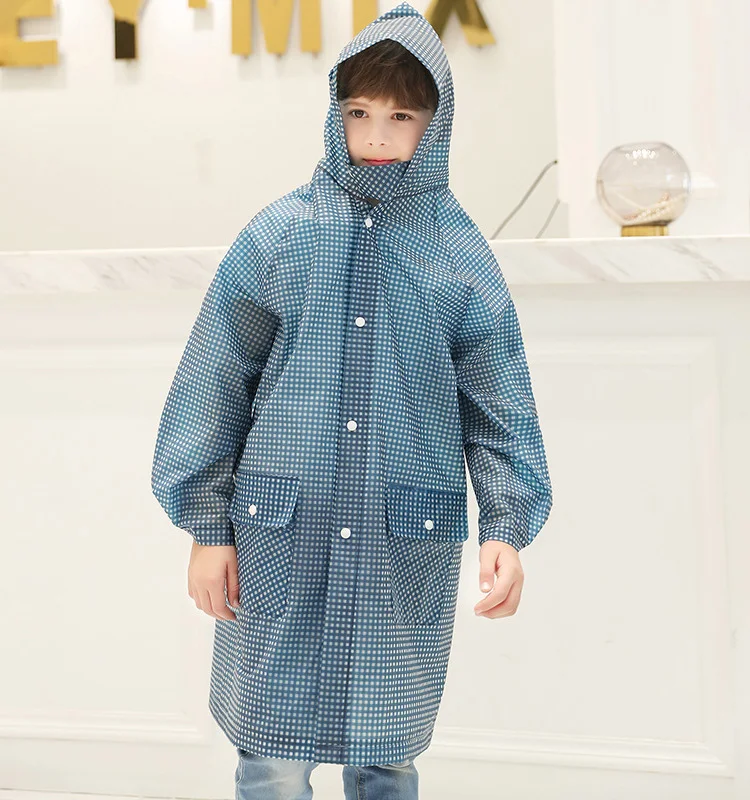 Fashion-travel-hiking-raincoat-poncho-children-s-Plaid-pocket-raincoat-student-raincoat-EVA-children-s-raincoat