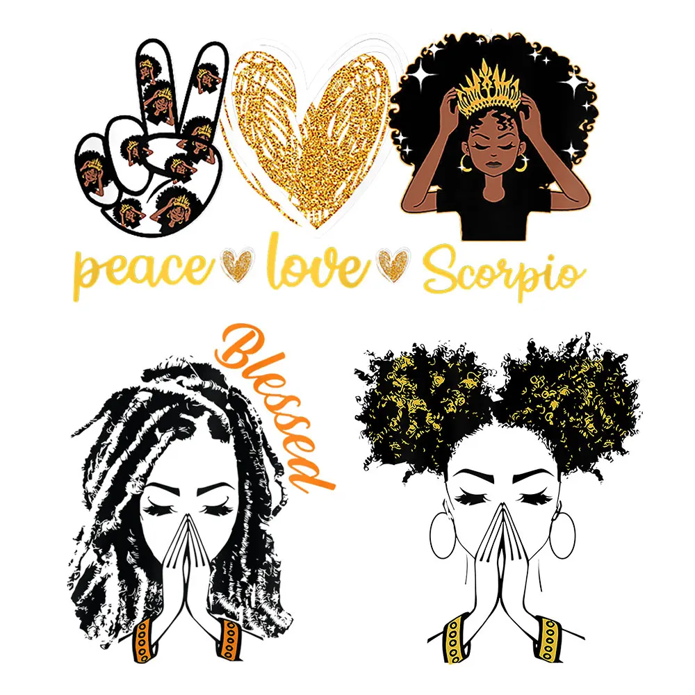 Blessed Africa Black Girl Stickers For Clothing Heat Transfers Black 