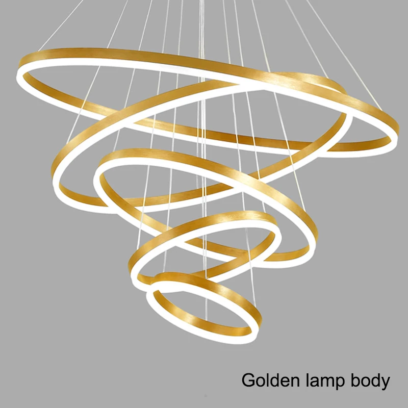 Modern LED Ring Pendant Lights Golden Creative Aluminum Circle Pendant Light for Living Room Restaurant Home