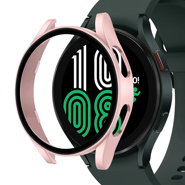 Tempered Glass+Matte Watch Cover for Galaxy Watch 4 Case 44mm 40mm，Bumper Full Screen Protector for Samsung Galaxy Watch4 Pink