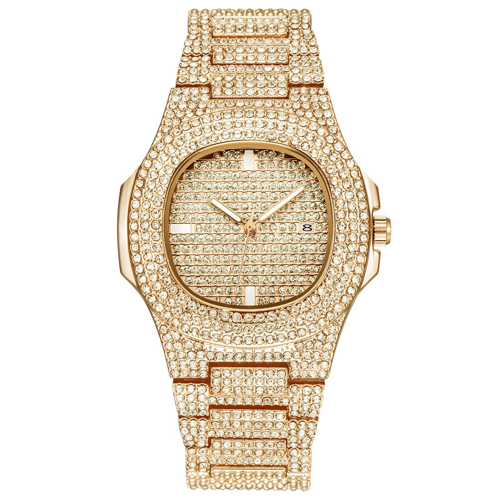 

Women Oval Case Fashion Bling Luxury Rhinestone Business Metal Casual Rose Gold Diamond Wrist Watch Gifts Calendar