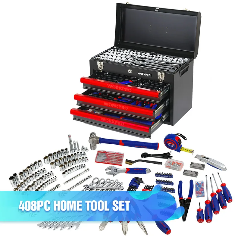 W009044AE WORKPRO 165 шт. набор инструментов для дома, Наборы инструментов для дома, трещотка, гаечный ключ, набор головок, Прецизионная отвертка, Набор бит, шестигранный ключ, молоток - Цвет: W009044AE