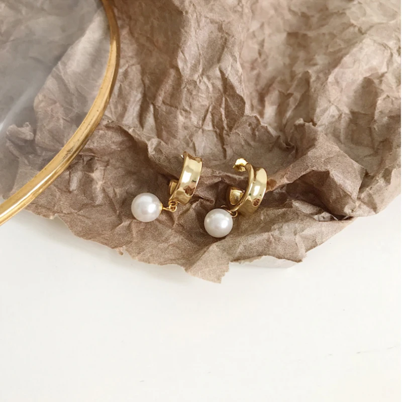 GHIDBK, 925 пробы, серебряные серьги-кольца в форме с жемчугом, массивные серьги с искусственным жемчугом, очаровательные серьги-обручи, простые серьги с подвеской