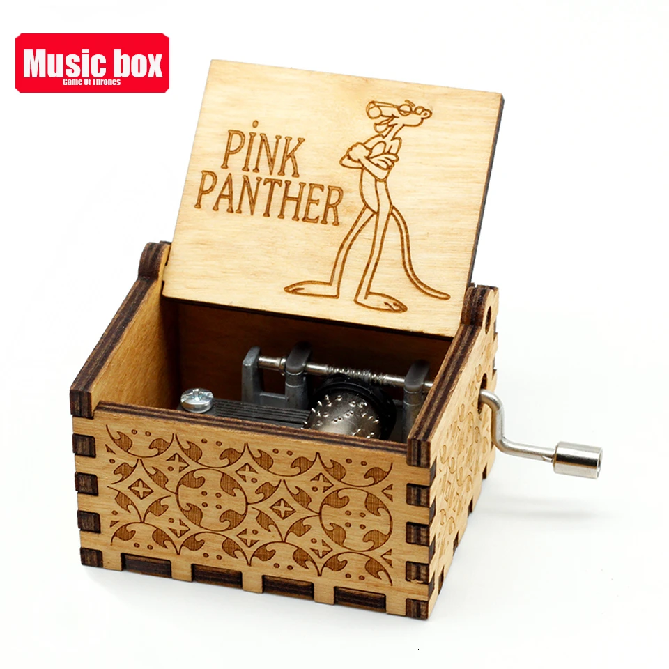 Pinks Panther Горячая деревянная рукоятка королева музыкальная шкатулка богемная рапсодия тема игра трона дигимон королева Рождественский подарок - Цвет: Pinks Panther